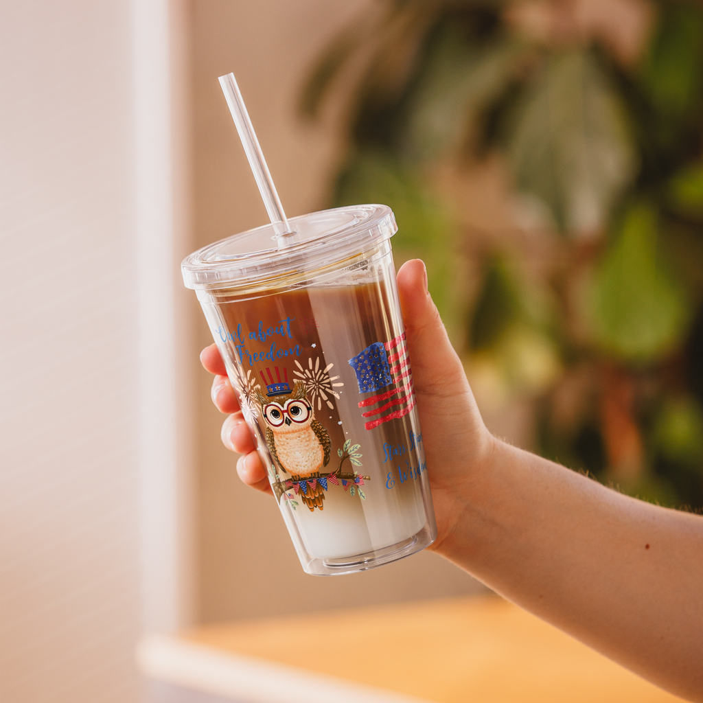 Owl About Freedom – Clear Plastic Tumbler